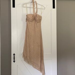 Gold sparkly beige halter dress